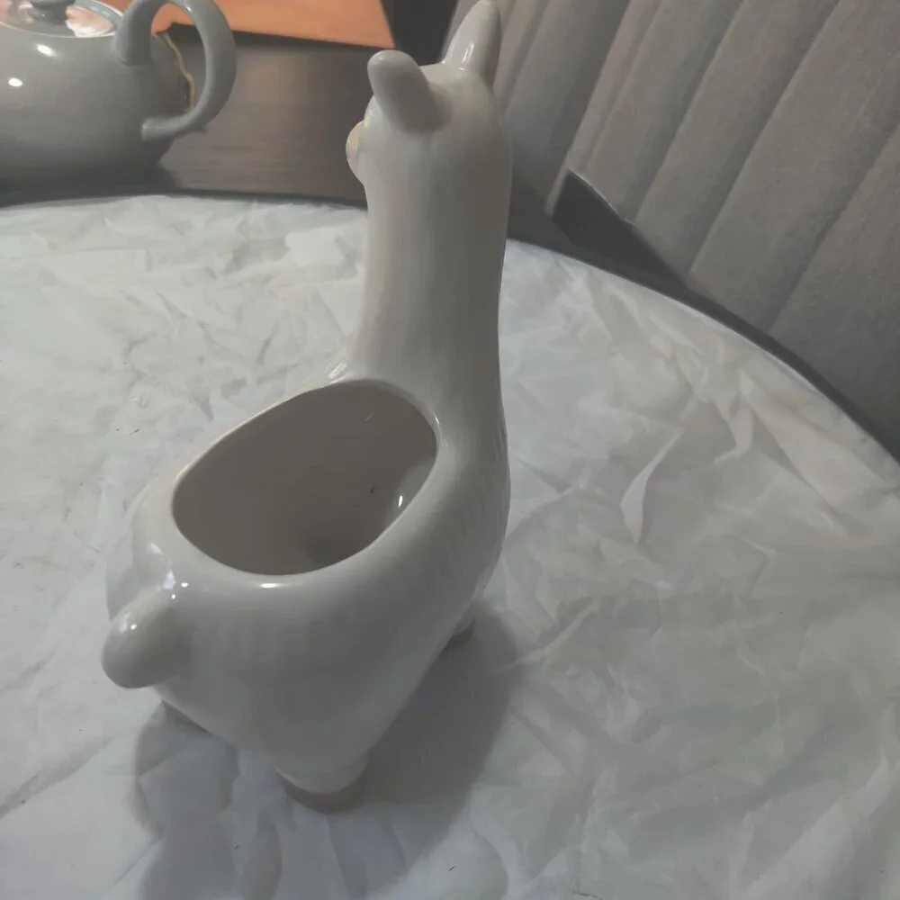 Llama Ceramic Planter in White & Tan.  For Your Amusement. Measures 7.5